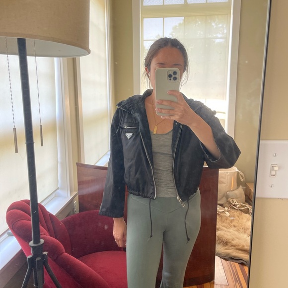 PRADA Reversible Cropped Detachable Feather-trimmed Denim And Nylon Jacket - Picture 10 of 11